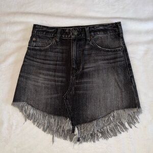 Free People Black Denim Fringe Skirt